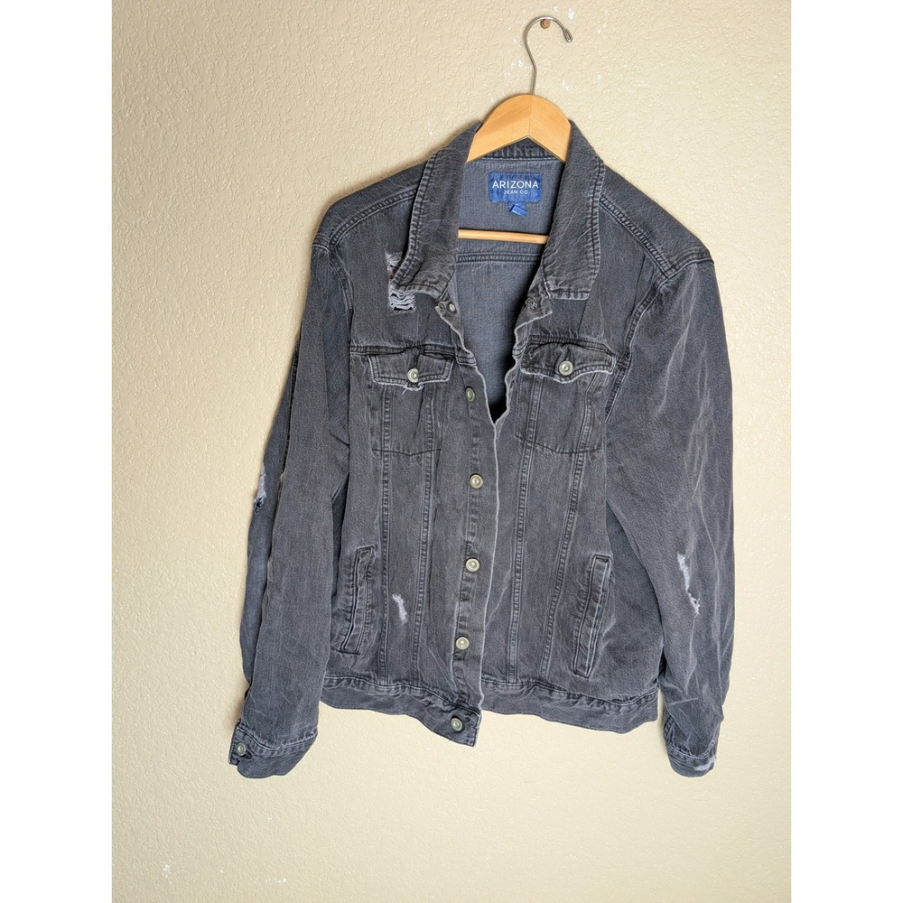 Arizona Jean Co XXL Black Distressed Denim Jacket Trucker Grunge Y2K